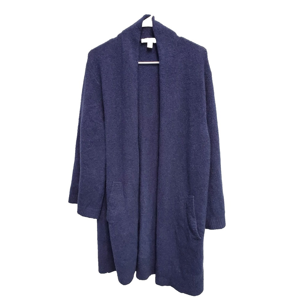 MICHAEL KORS Womens Open Front Long Duster Sweater Navy Long Sleeve Side Slit OX
